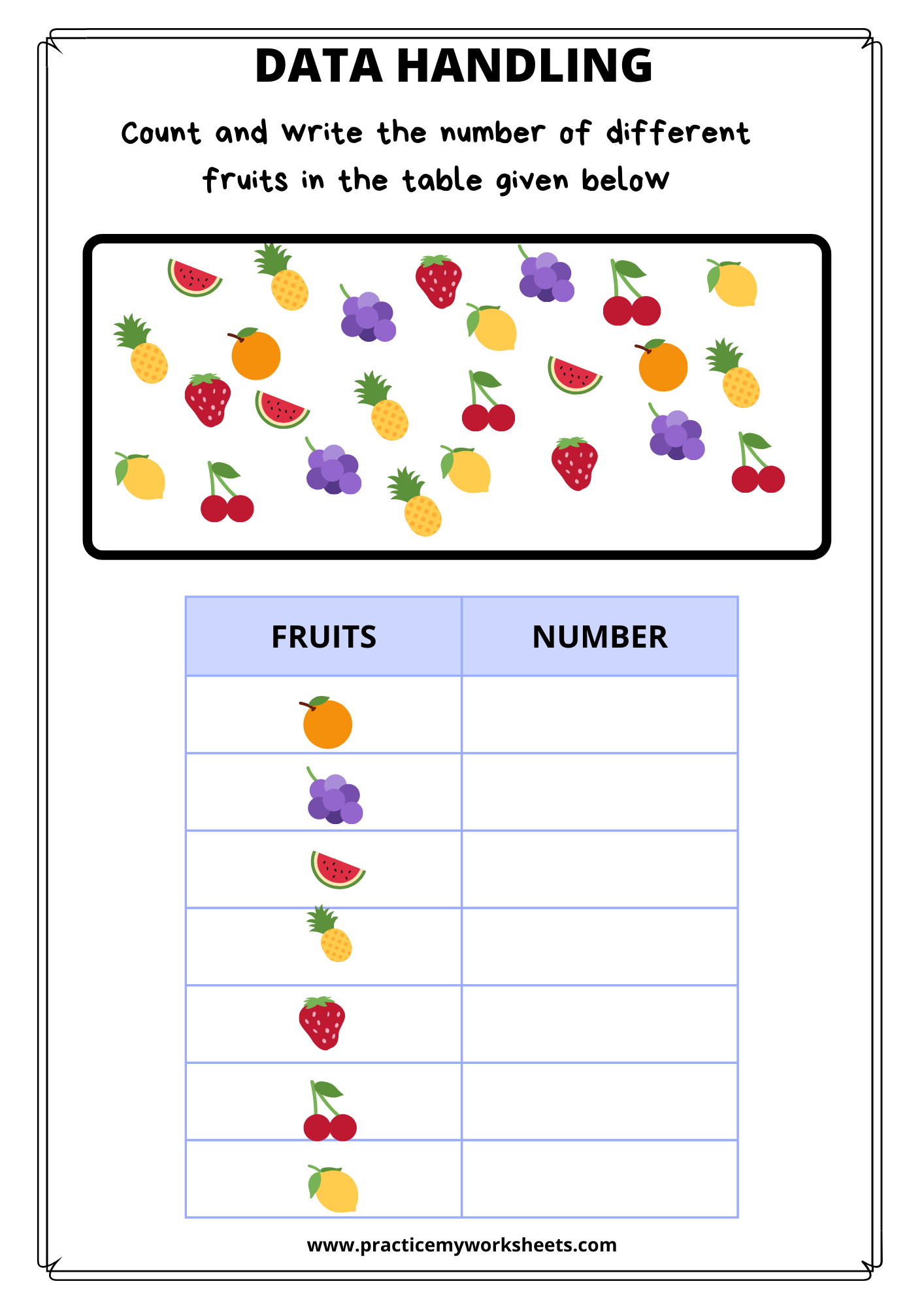 data handling for class1 free worksheets