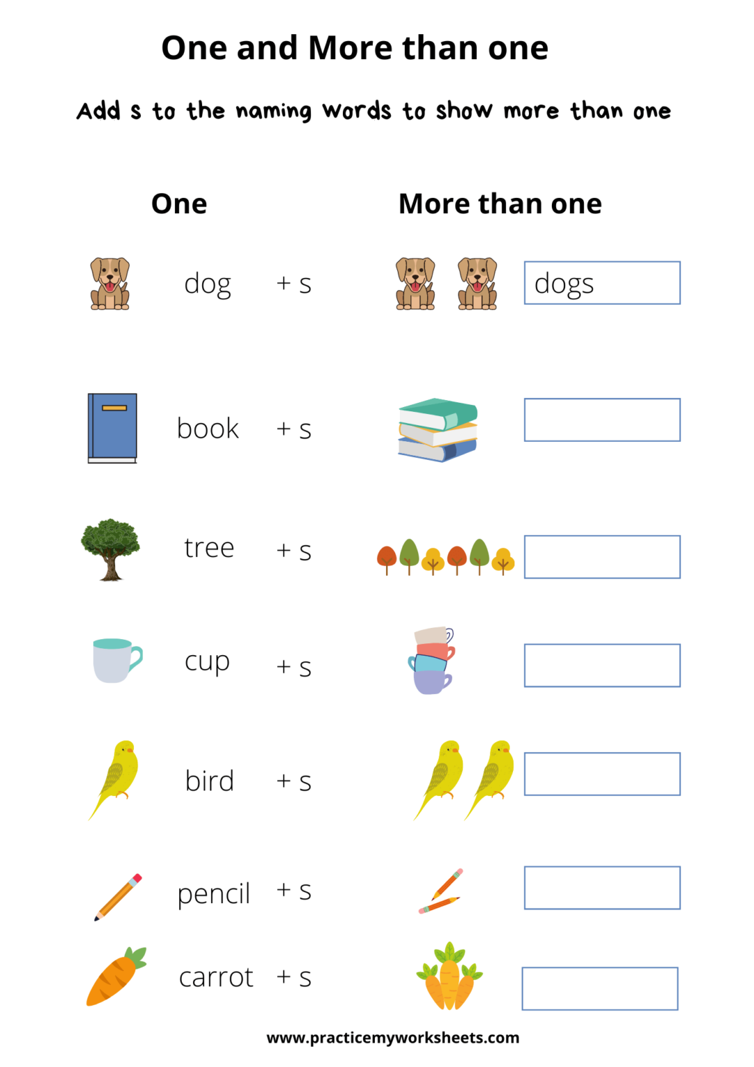 Grammar For Class 1 - One and More than One