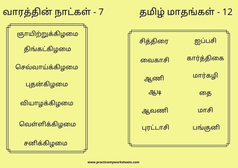 Months And Weeks In Tamil