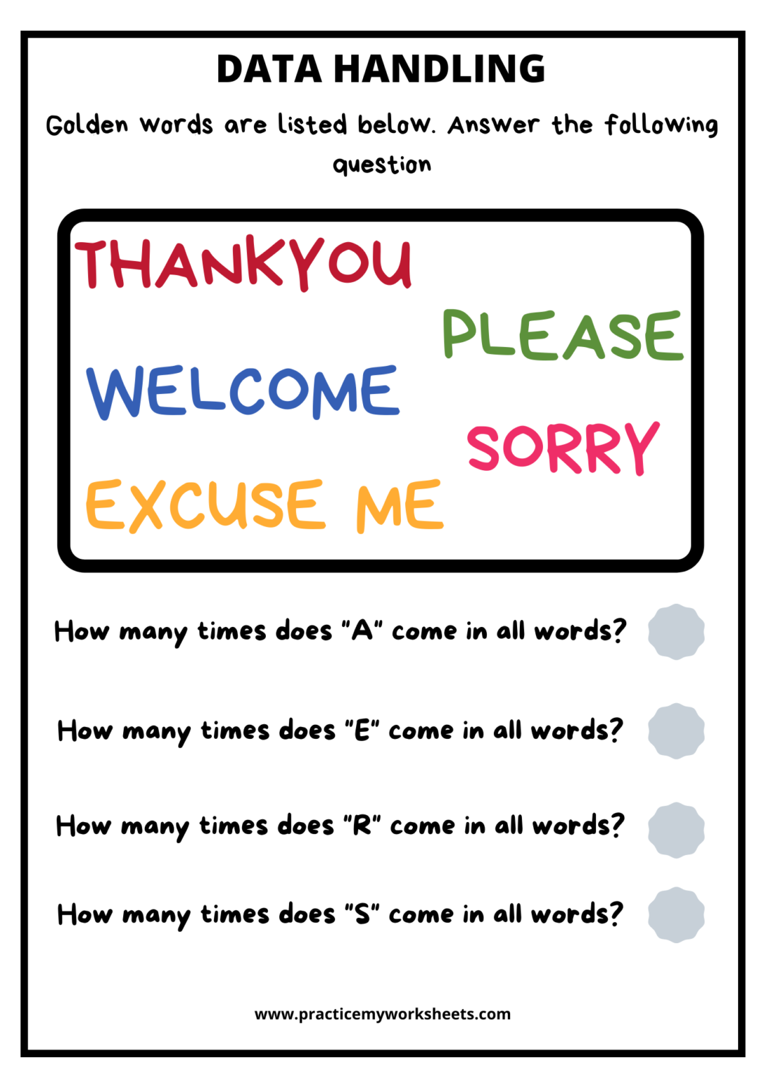 Data Handling For Class1 Free Worksheets