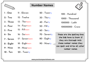 tricks to teach number names free worksheets