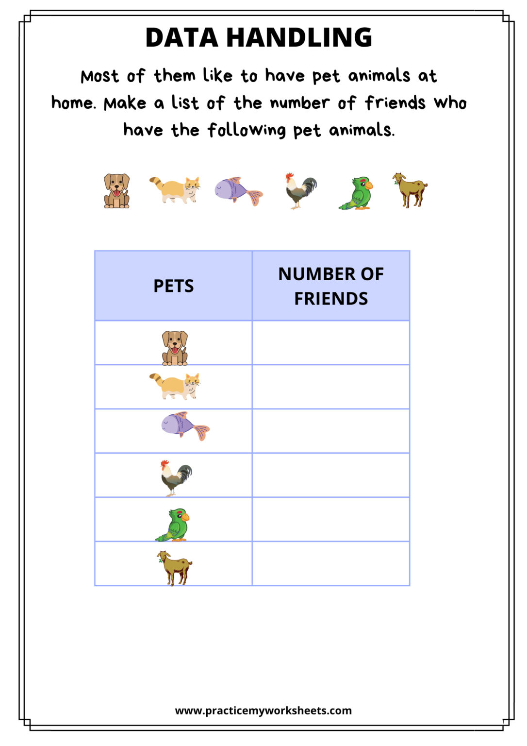 Data Handling For Class1 Free Worksheets 8626